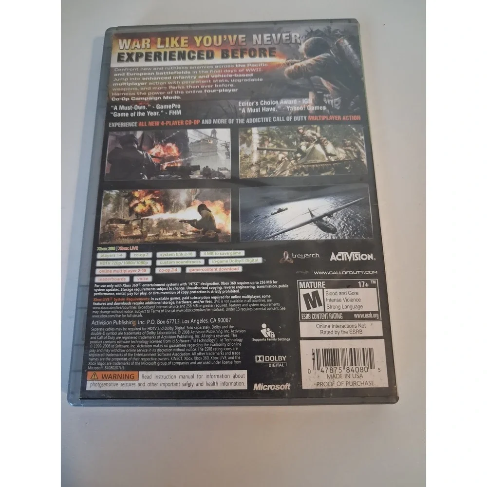 Call of Duty: World at War - Platinum Hits (Xbox 360, 2008) CIB With Manual